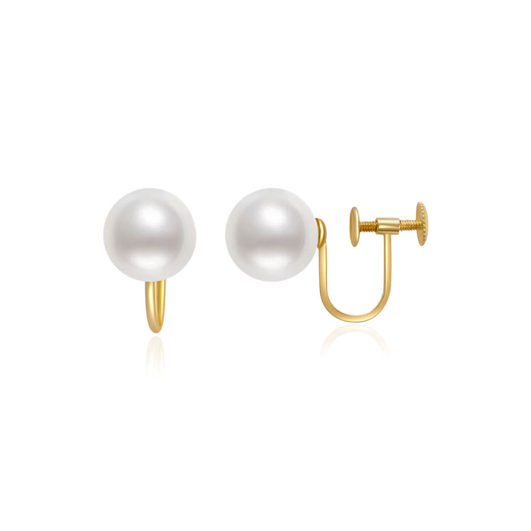 18K Solid Gold Clip-On Freshwater Pearl Stud Earrings KE00175 - PEARLY LUSTRE