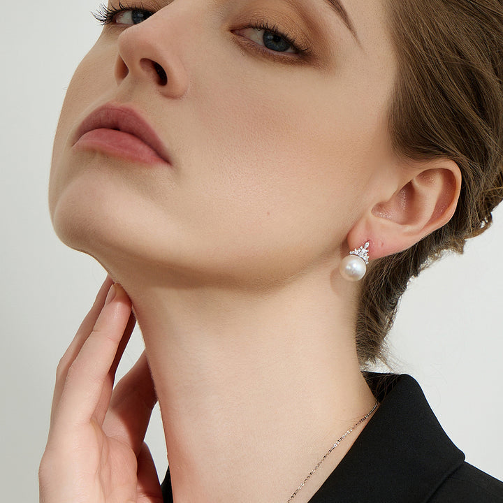 18K Solid Gold Pearl Earrings KE00181