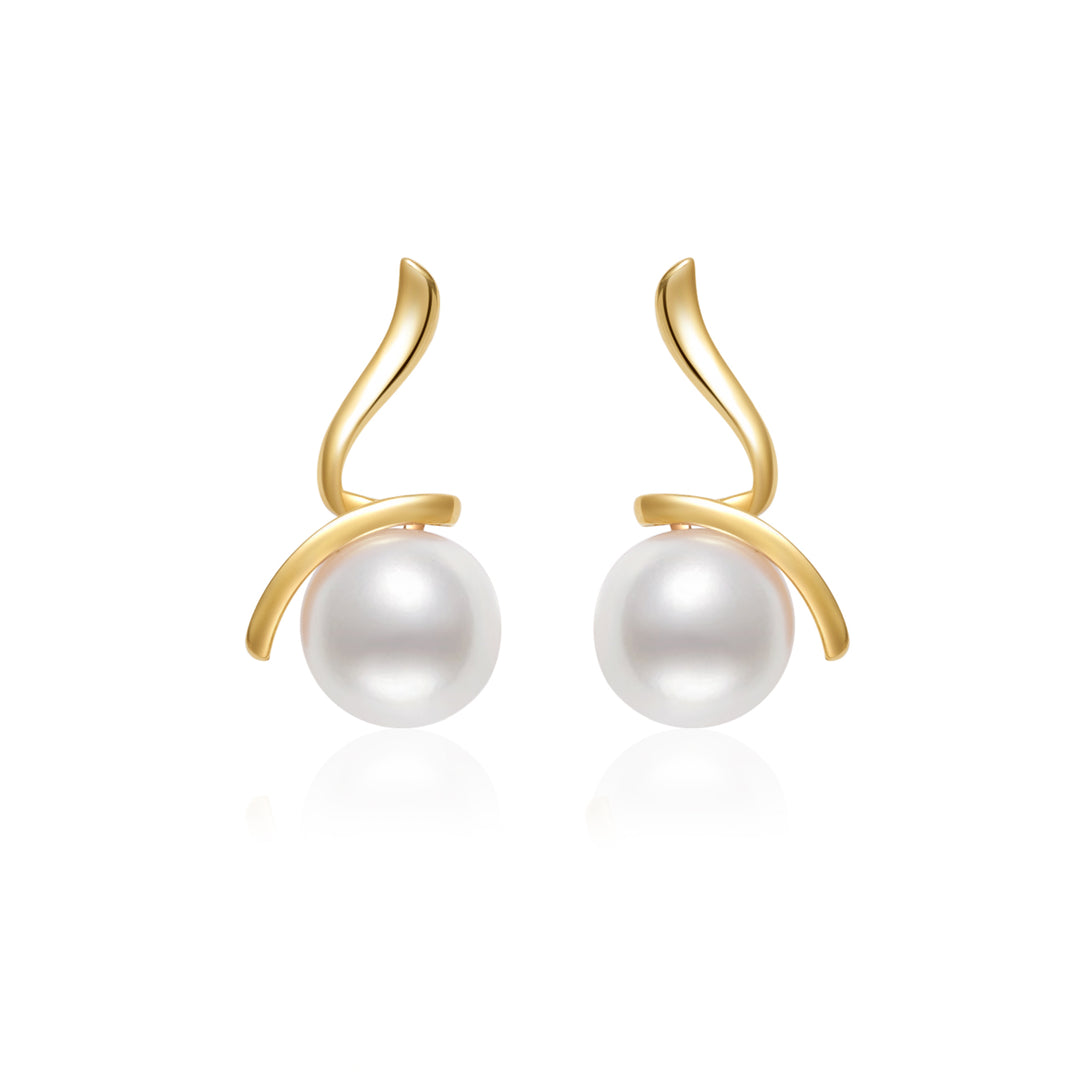18K Solid Gold Pearl Earrings KE00183 - PEARLY LUSTRE
