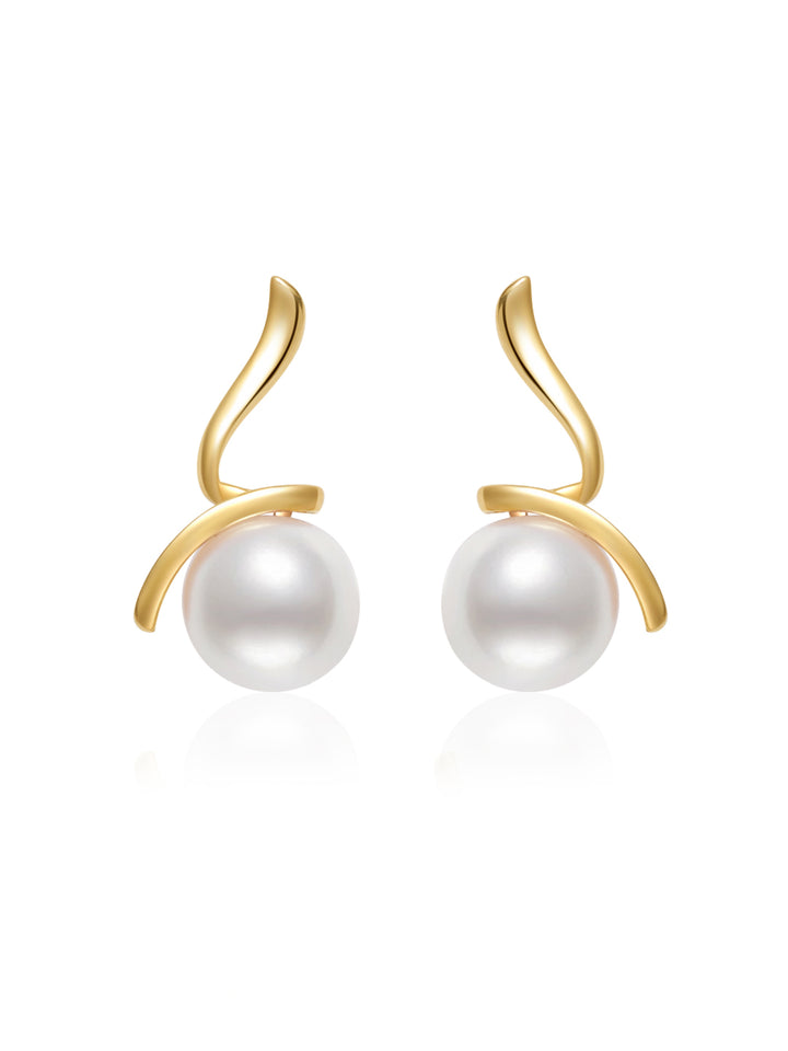 Pendientes de perlas de agua dulce de oro macizo de 18 quilates KE00183