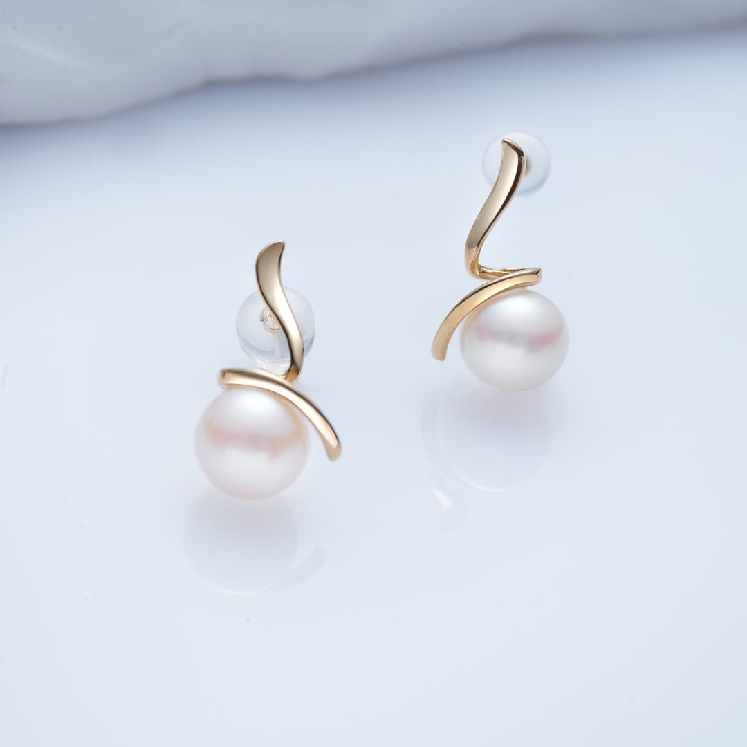 18K Solid Gold Pearl Earrings KE00183