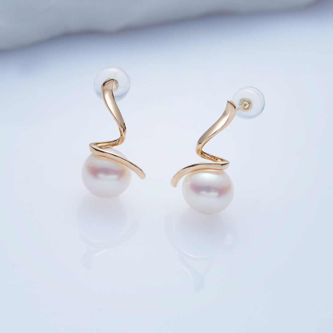 18K Solid Gold Pearl Earrings KE00183