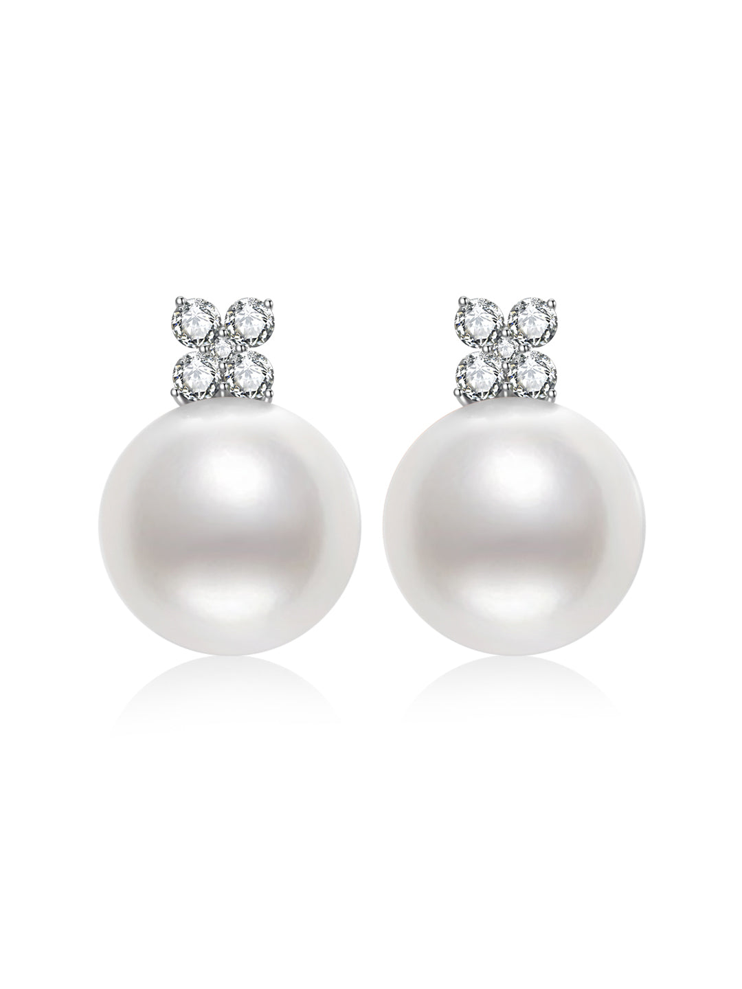 Boucles d'oreilles en perles Edison de qualité supérieure en or massif 18 carats KE00187 | FEUILLES CONTINUES