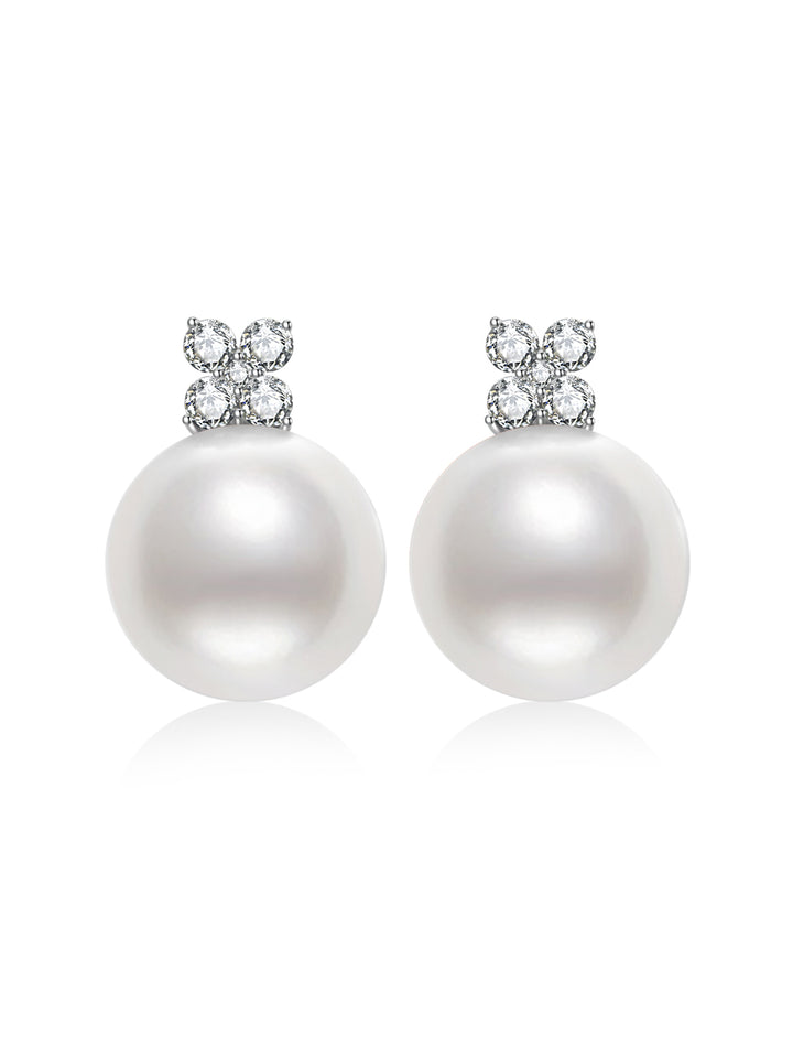 Boucles d'oreilles en perles Edison de qualité supérieure en or massif 18 carats KE00187 | FEUILLES CONTINUES
