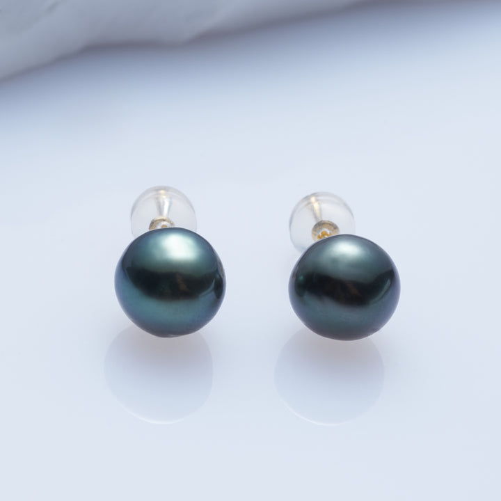 Boucles d'oreilles à tige en or 18 carats avec perles de LAGOON de Tahiti de qualité supérieure KE00186