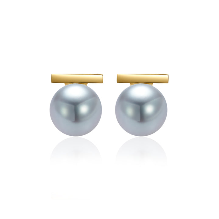 18K Gold﻿ Top Grade Silver Akoya Pearl Earrings KE00195