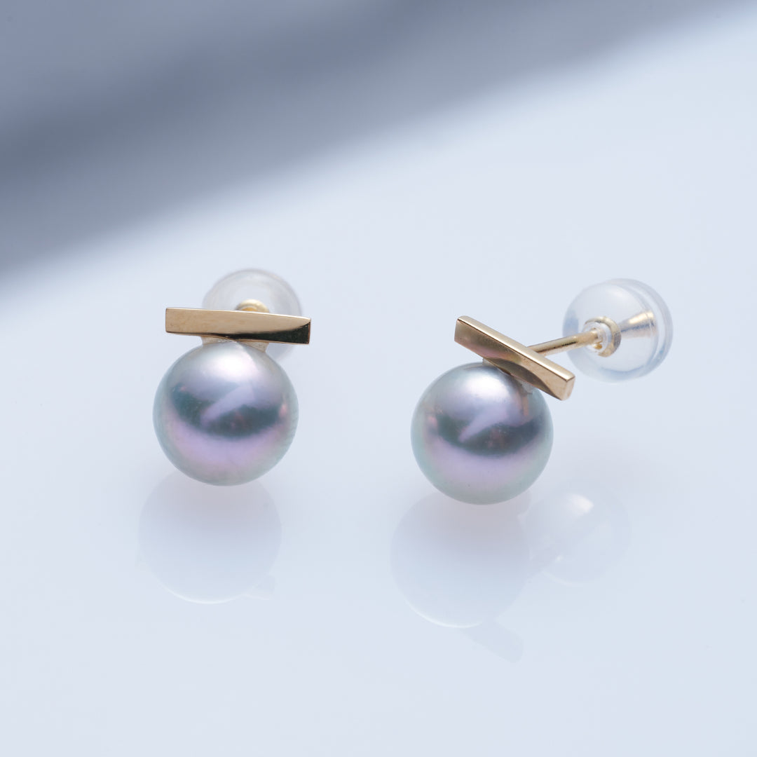 18K Gold﻿ Top Grade Silver Akoya Pearl Earrings KE00195