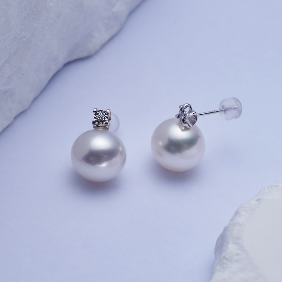 18k Solid Gold Australian White Pearl Earring KE00197