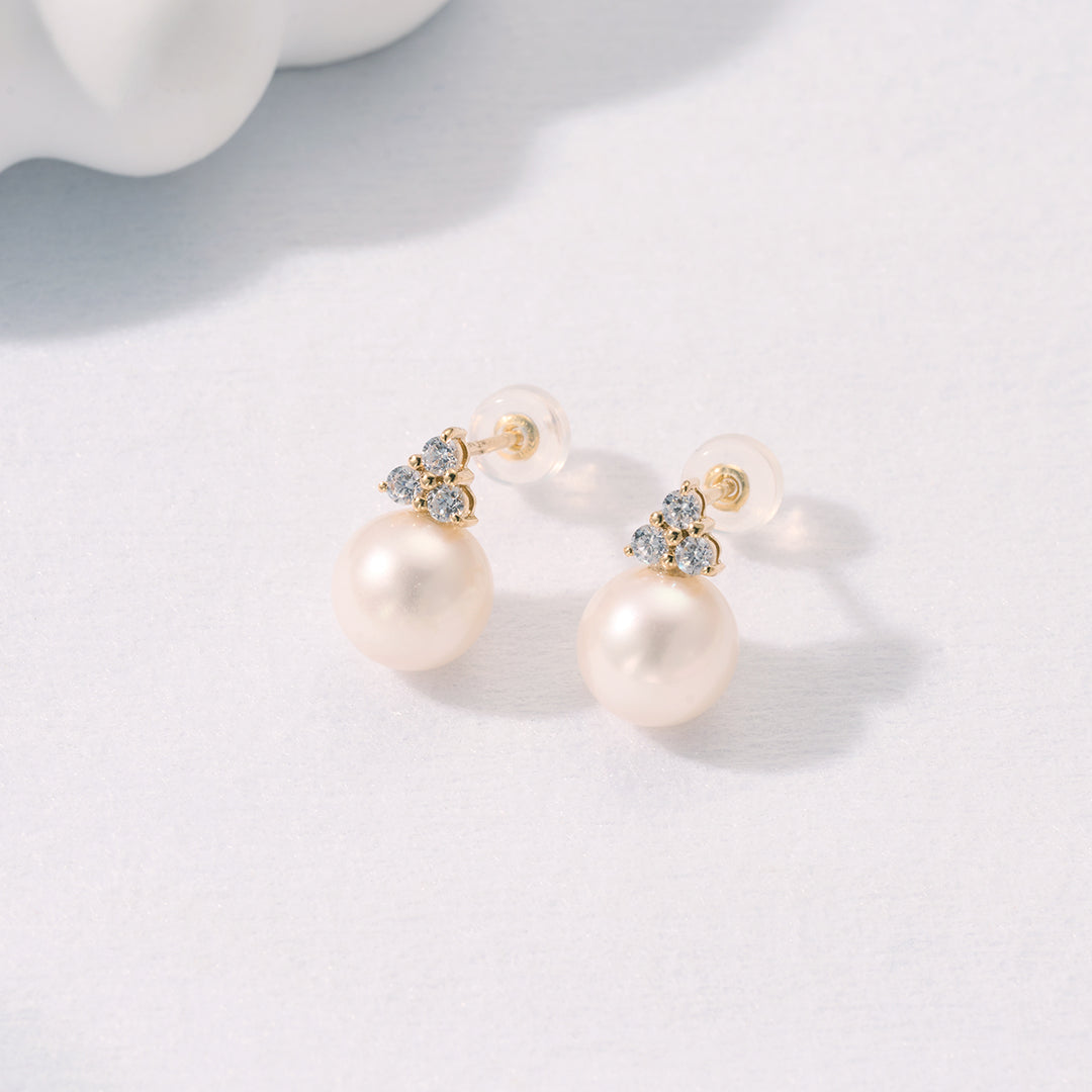 Anting-anting Mutiara Air Tawar Emas Pepejal 18K KE00199