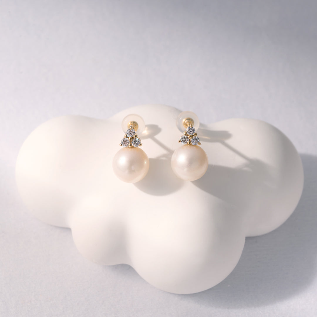 Anting-anting Mutiara Air Tawar Emas Pepejal 18K KE00199