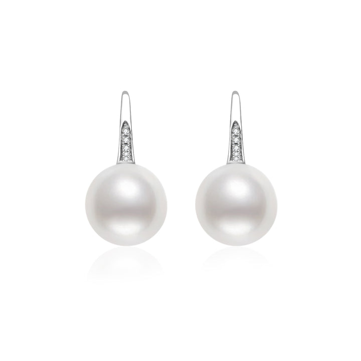 18k Solid Gold Diamond Australian White South Sea Pearl Earrings KE00200