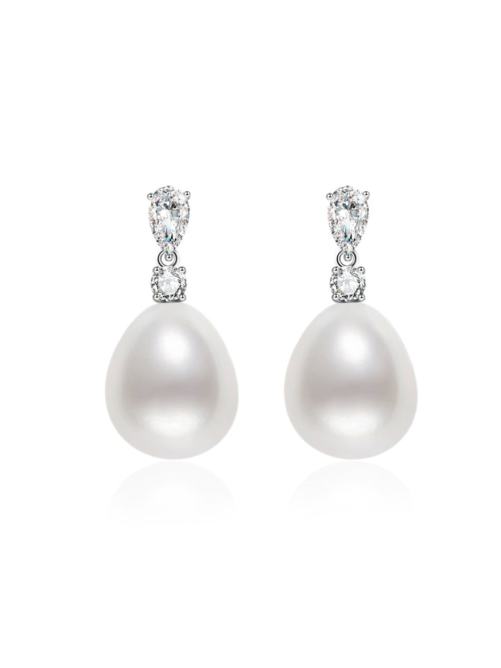 Pendiente de perla blanca australiana de oro macizo de 18 k KE00201