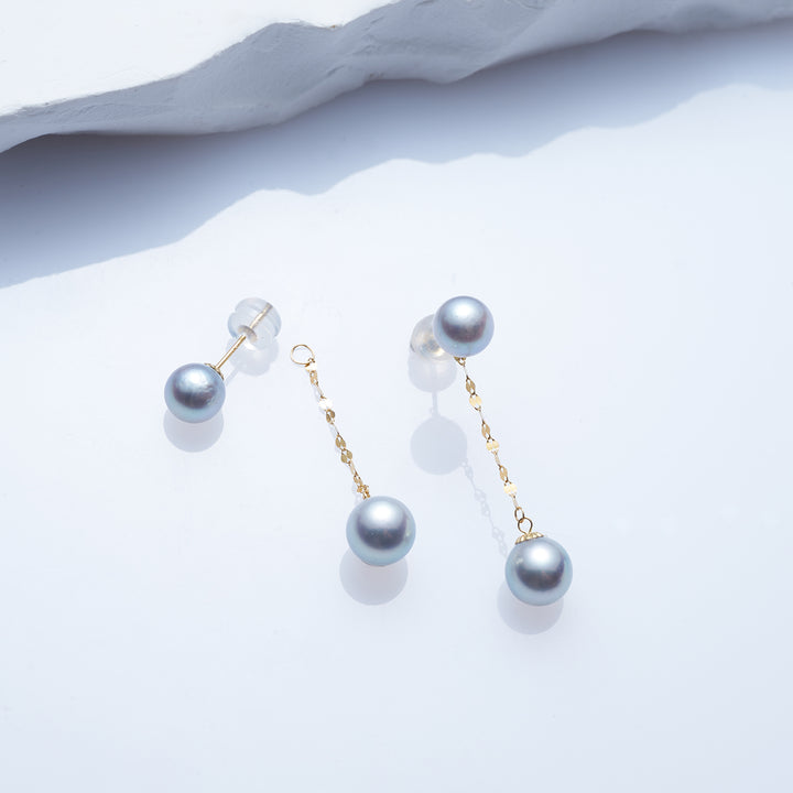 18K Gold﻿ Top Grade Silver Akoya Pearl Earrings KE00203