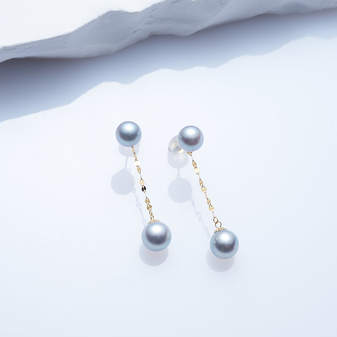 18K Gold﻿ Top Grade Silver Akoya Pearl Earrings KE00203