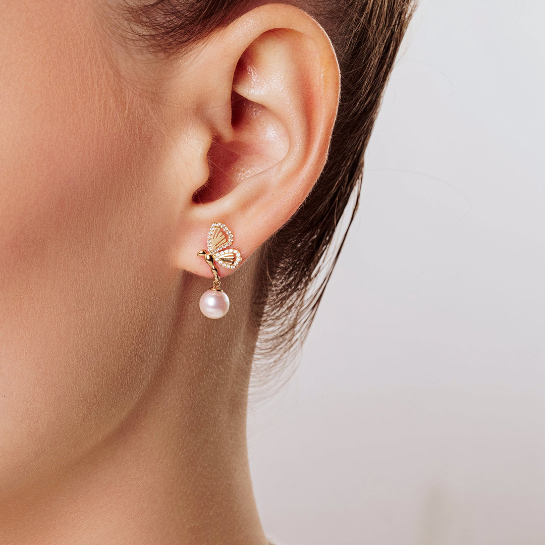 18K Solid Gold Akoya Hanadama Pearl Earrings KE00205 - PEARLY LUSTRE