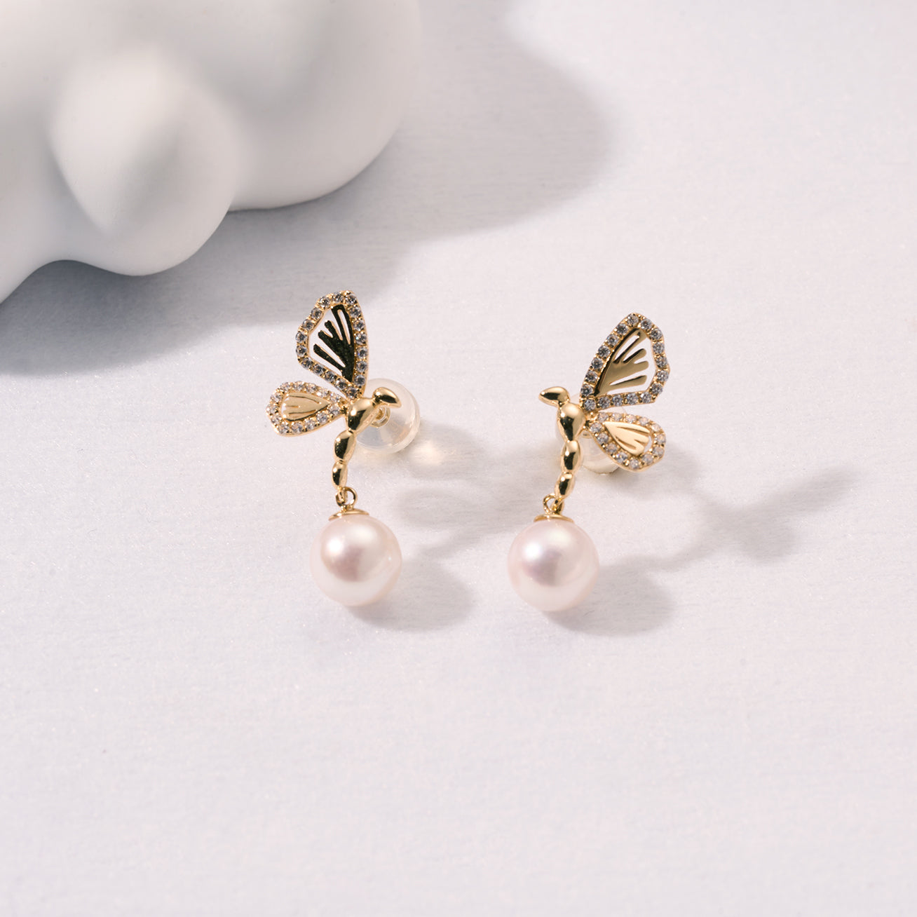 18K Solid Gold Akoya Hanadama Pearl Earrings KE00205 - PEARLY LUSTRE