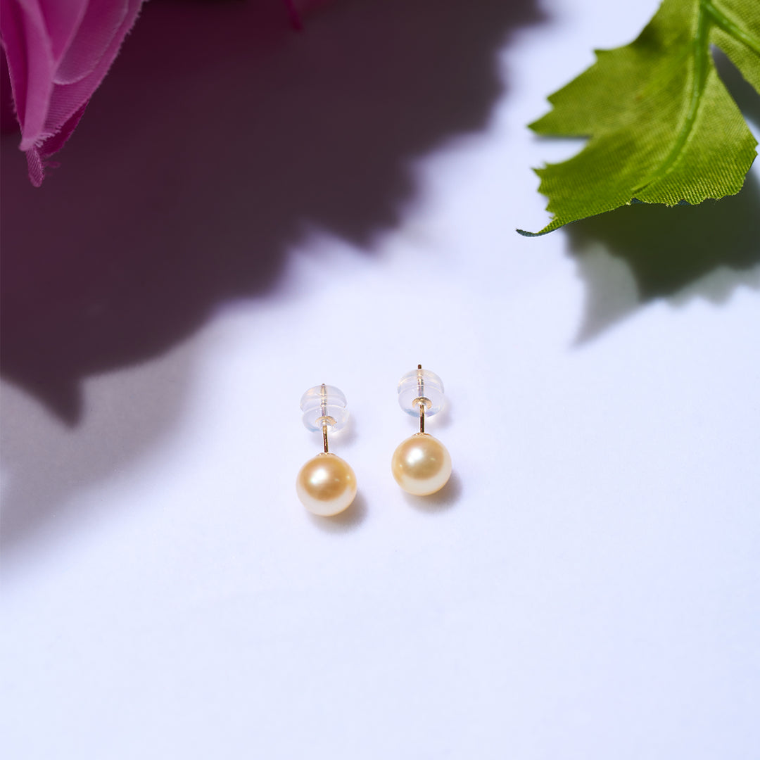 18K Gold Akoya Golden Pearl Stud Earrings KE00217