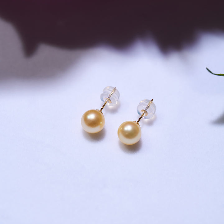 18K Gold Akoya Golden Pearl Stud Earrings KE00217