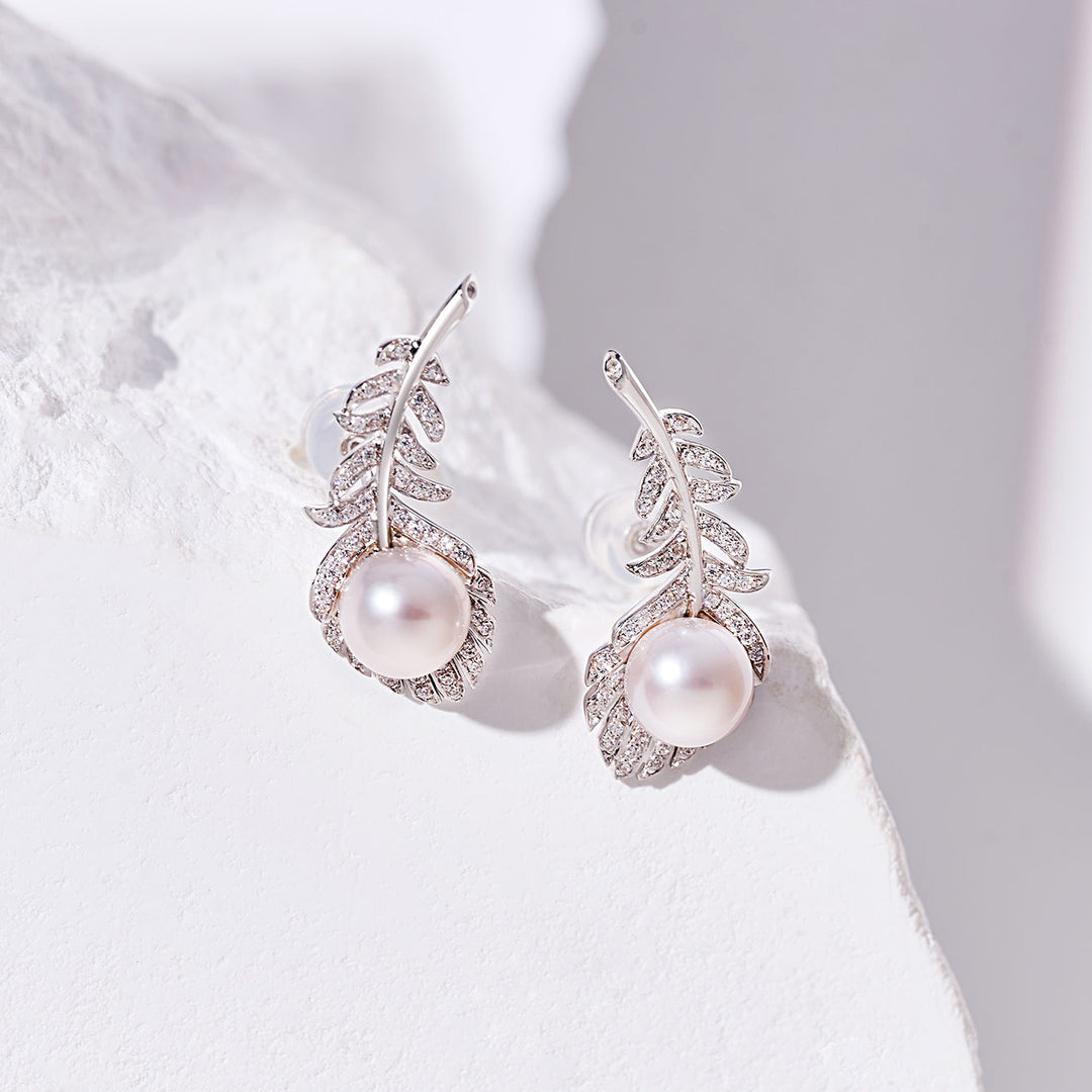 18K Hanadama Akoya Pearl Earrings KE00218 | FEATHER - PEARLY LUSTRE