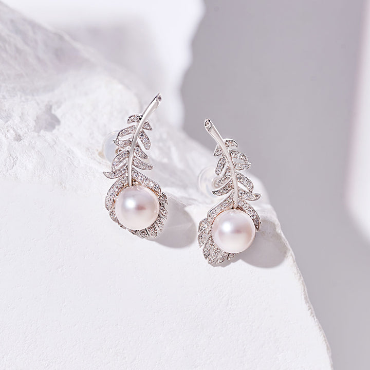 18K Hanadama Akoya Pearl Earrings KE00218 | FEATHER - PEARLY LUSTRE