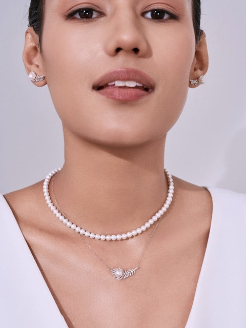 Collar de perlas Akoya de oro macizo 18k KN00257 | FEATHER