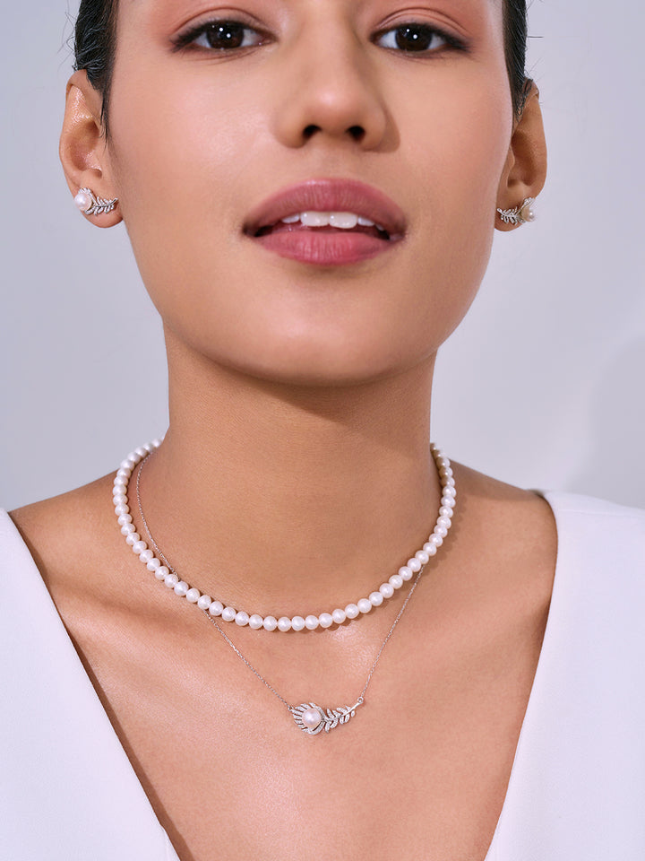 عقد لؤلؤ أكويا من الذهب الخالص عيار 18 قيراط KN00257 | FEATHER