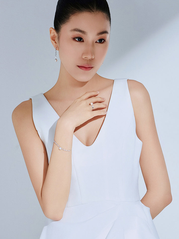 Pulsera de perlas de agua dulce de oro macizo de 18K de primera calidad KB00043 | CELESTE