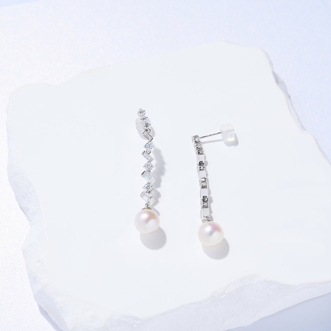 Boucles d'oreilles en or massif 18 carats avec perles d'eau douce de qualité supérieure KE00219 | CÉLÈSTE