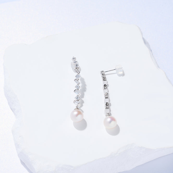 Boucles d'oreilles en or massif 18 carats avec perles d'eau douce de qualité supérieure KE00219 | CÉLÈSTE