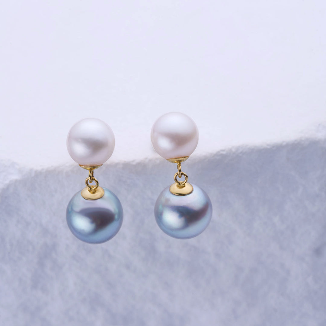 18K Gold Silver Blue Akoya Pearl Earrings KE00221 | HARMONY