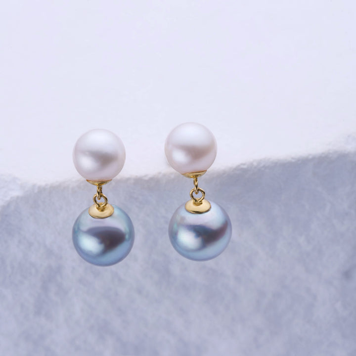 Boucles d'oreilles en or 18 carats et argent avec perles Akoya bleues KE00221 | HARMONIE