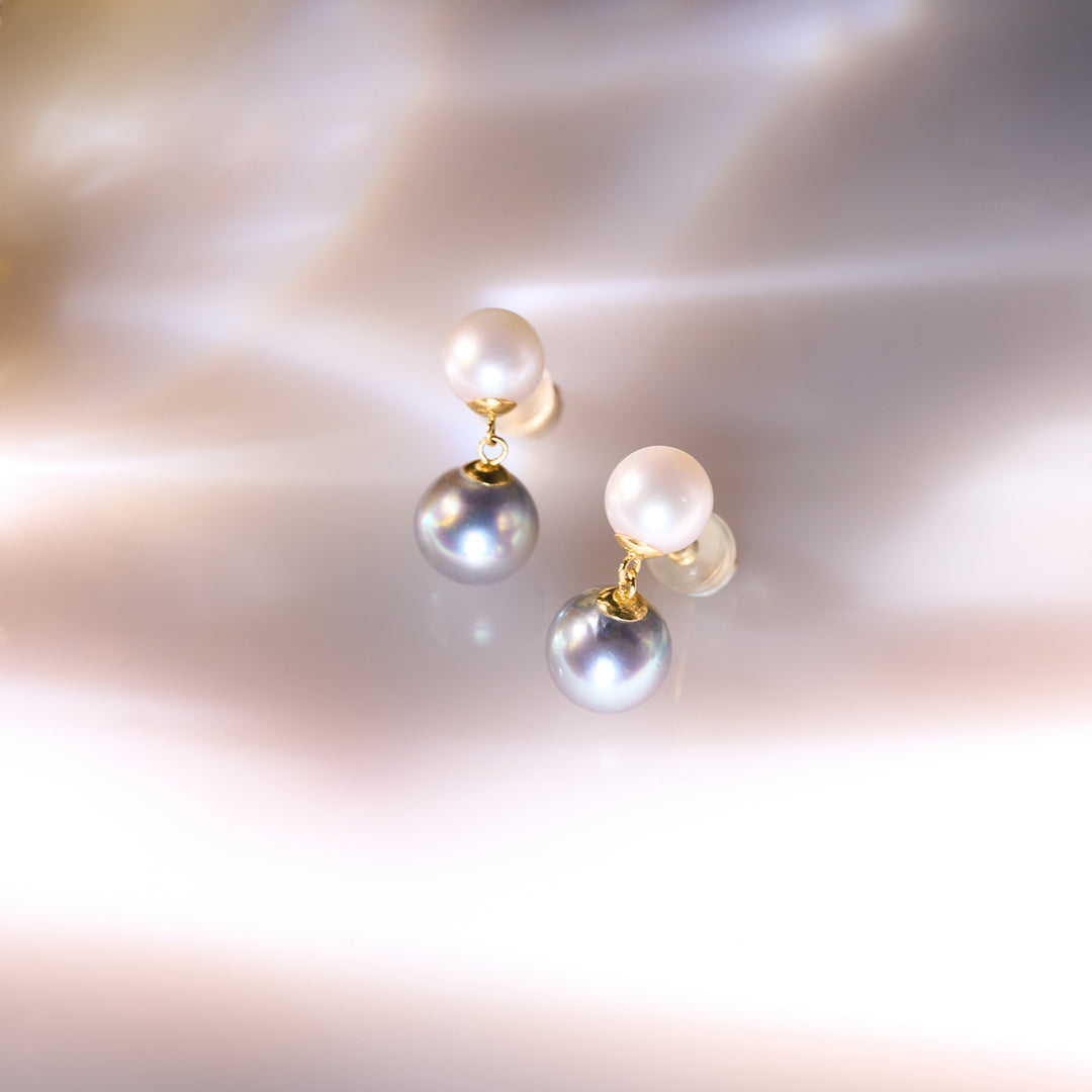 18K Gold Silver Blue Akoya Pearl Earrings KE00221 | HARMONY