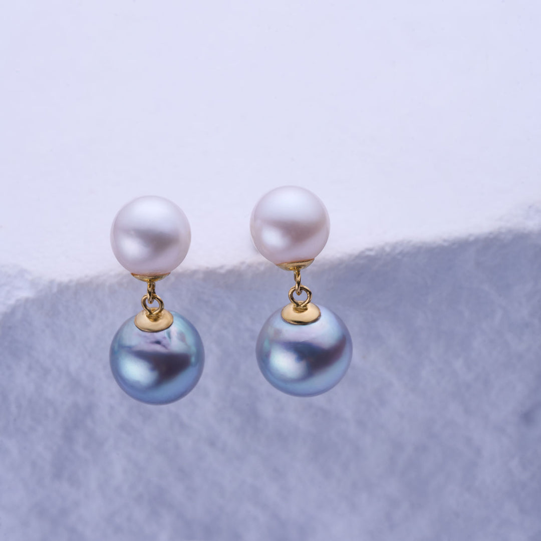 18K Gold Silver Blue Akoya Pearl Earrings KE00221 | HARMONY