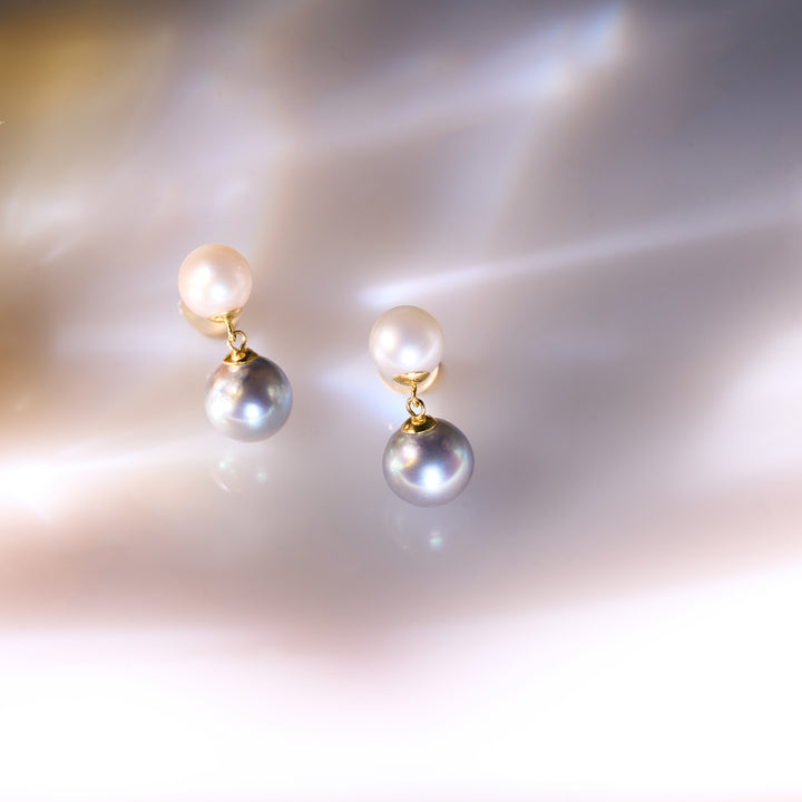 18K Gold Silver Blue Akoya Pearl Earrings KE00221 | HARMONY