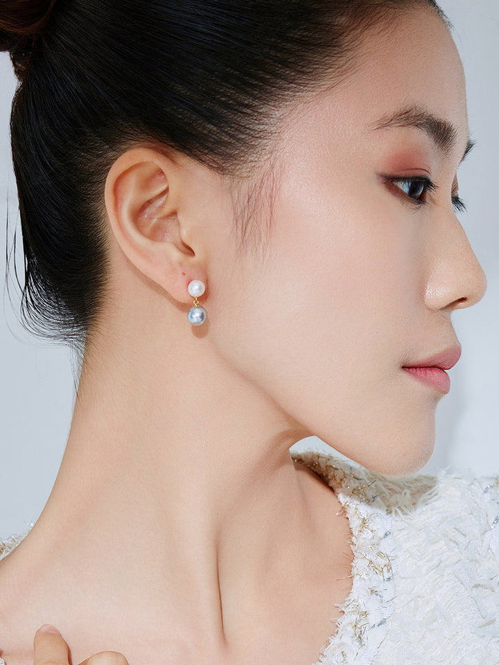 Pendientes de Perlas Akoya Azules Plata Oro 18K KE00221 | ARMONÍA