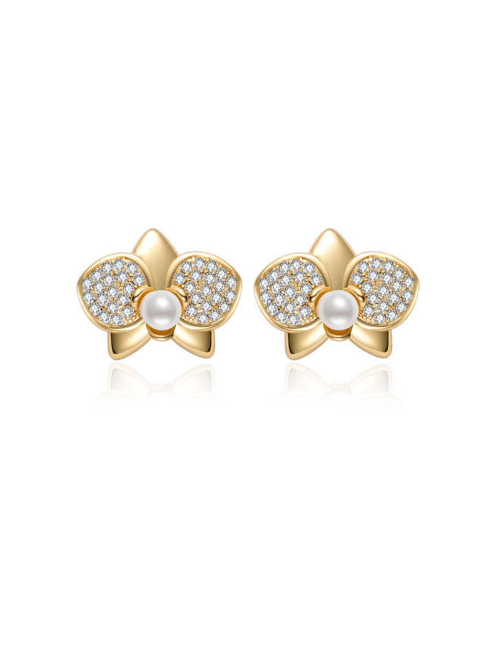 18K ソリッド ゴールド ダイヤモンド アコヤ花珠パール イヤリング KE00224