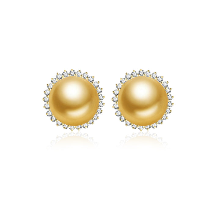 18K Solid Gold South Sea Golden Pearl Earring KE00226