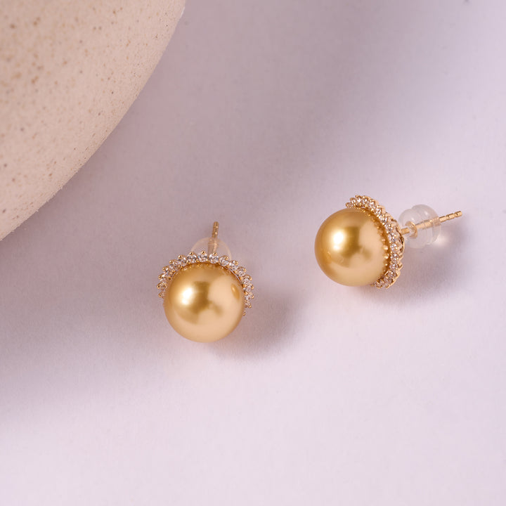 18K Solid Gold South Sea Golden Pearl Earring KE00226