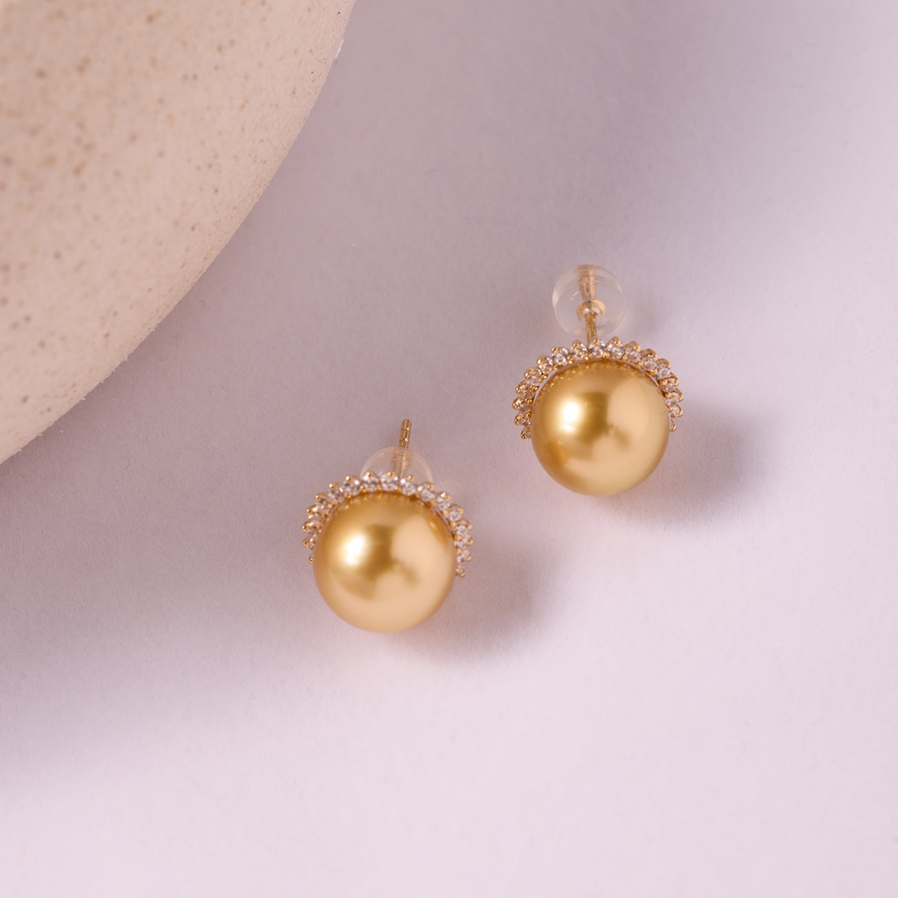 18K Solid Gold South Sea Golden Pearl Earring KE00226 - PEARLY LUSTRE