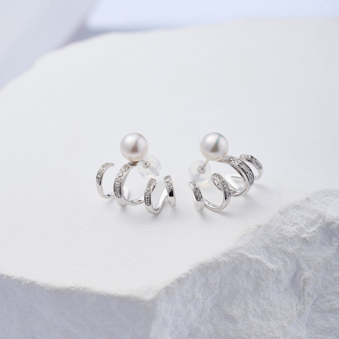 Boucles d'oreilles en perles Akoya Hanadama 18K avec diamants KE00229 | AMOUR