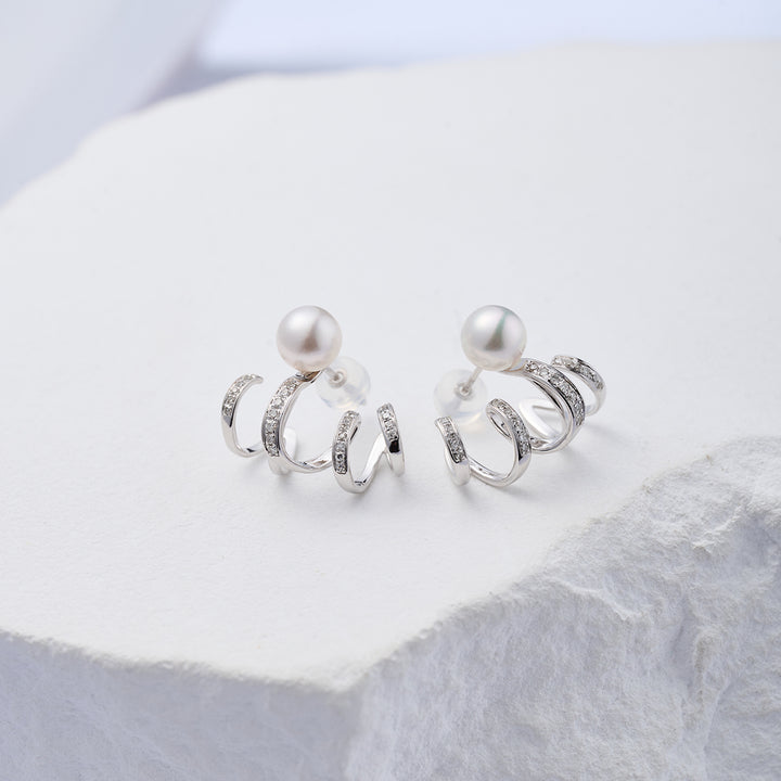 Boucles d'oreilles en perles Akoya Hanadama 18K avec diamants KE00229 | AMOUR