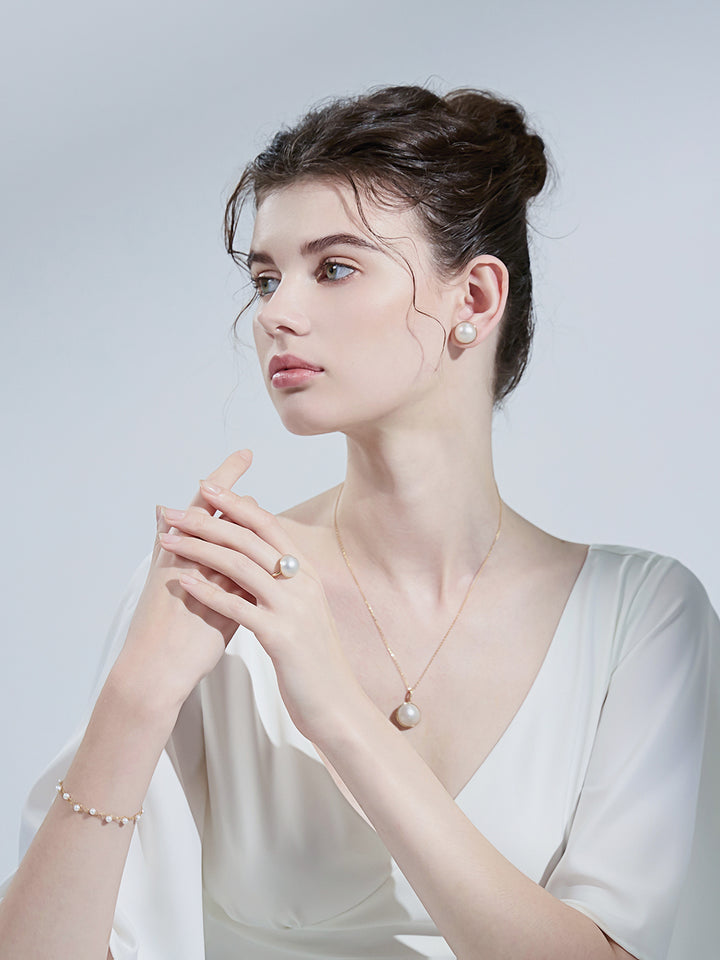 Collar de perlas Mabe con diamantes de oro de 18k de máximo brillo KN00120 | DOME