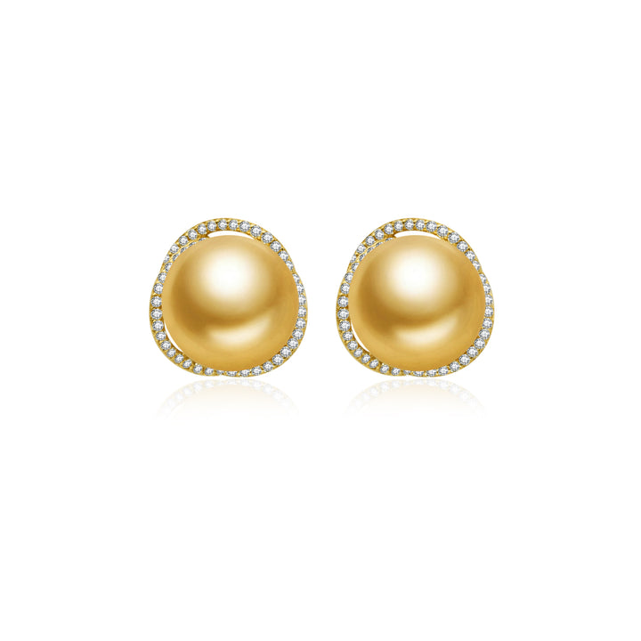 18K Solid Gold﻿ South Sea Golden Pearl Stud Earrings KE00237