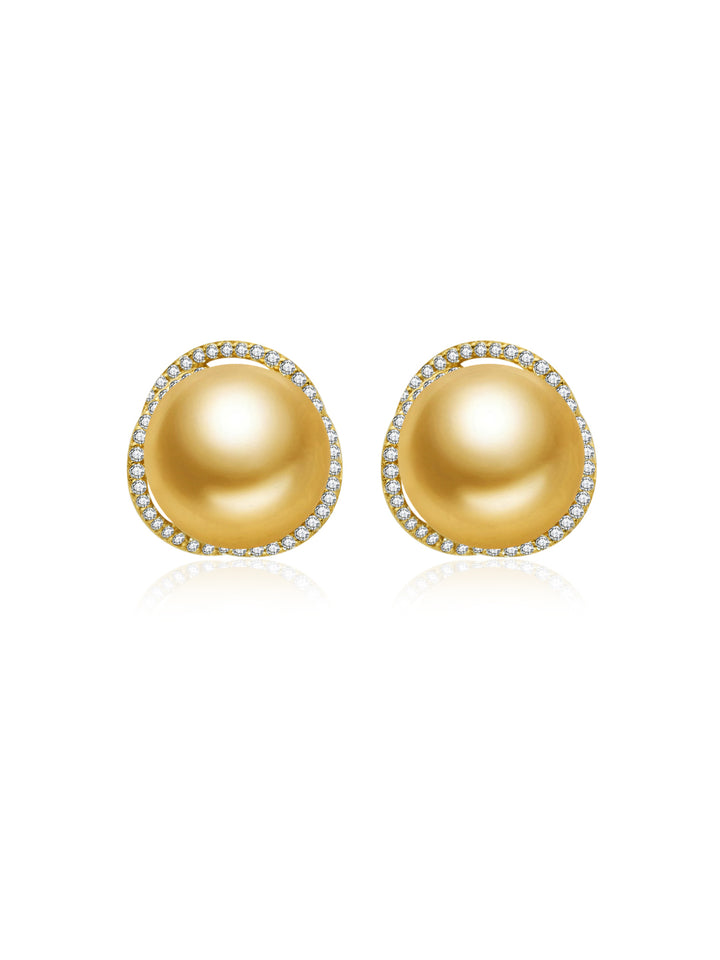 18K ソリッド ゴールド 南洋ゴールデン パール スタッド ピアス KE00237