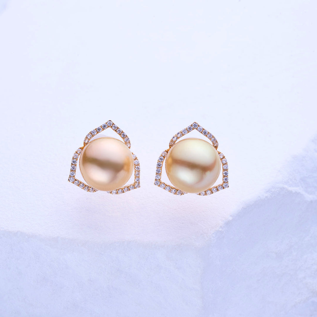 Anting-anting Stud Mutiara Emas 18K Solid Laut Selatan KE00240