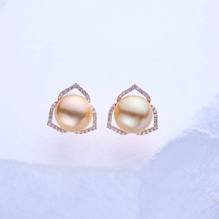 18K Solid Gold﻿ South Sea Golden Pearl Stud Earrings KE00240