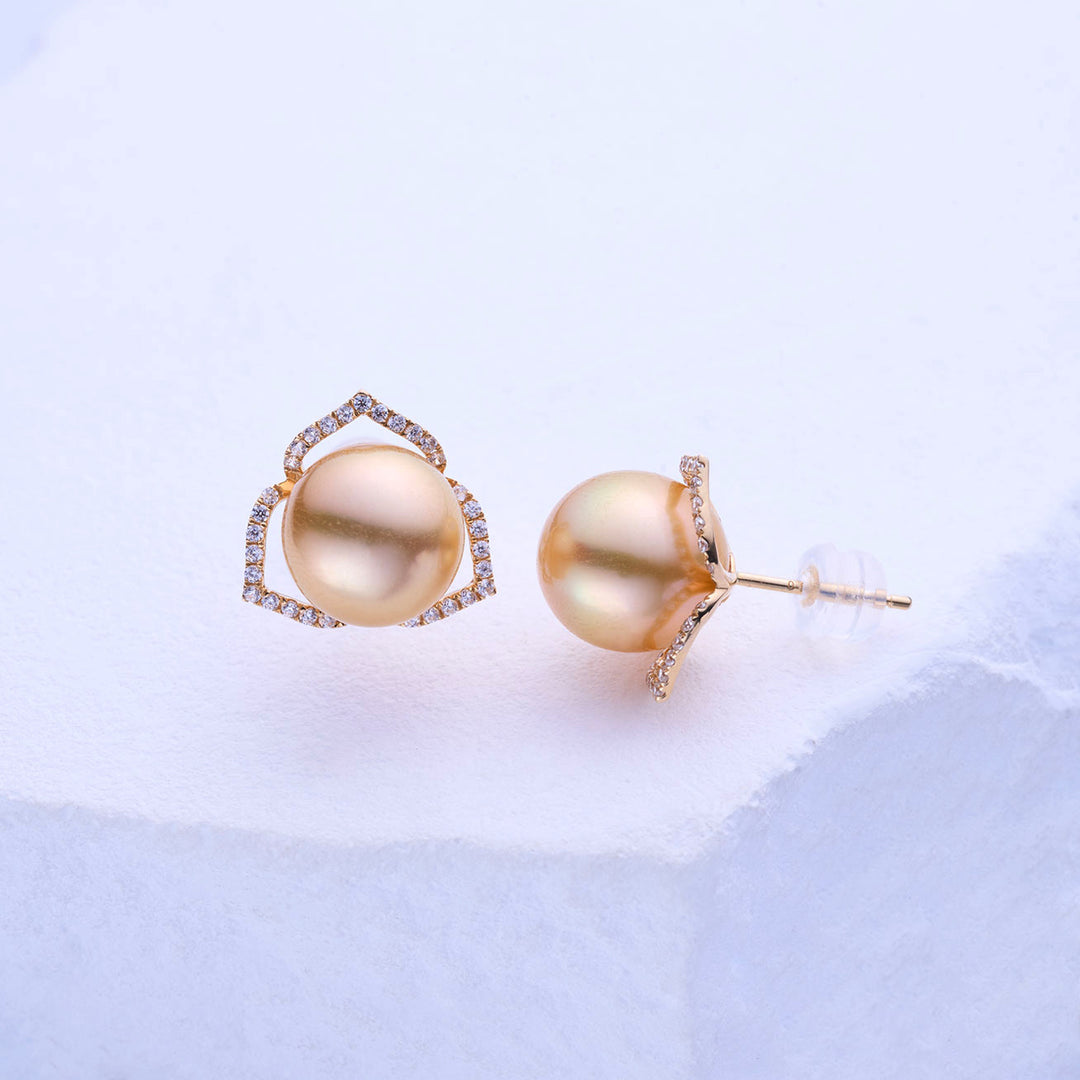 18K Solid Gold﻿ South Sea Golden Pearl Stud Earrings KE00240