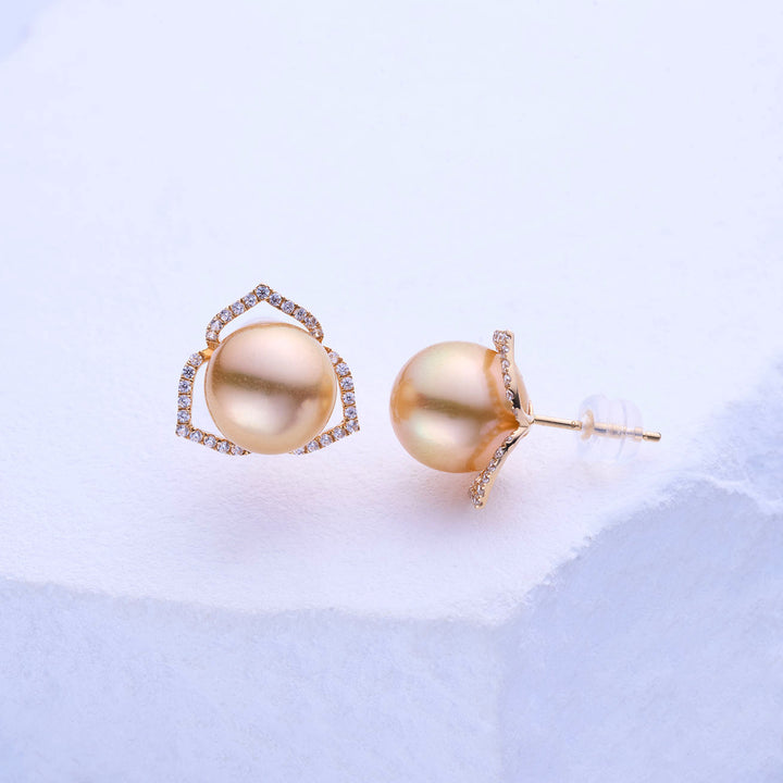 18K Solid Gold﻿ South Sea Golden Pearl Stud Earrings KE00240