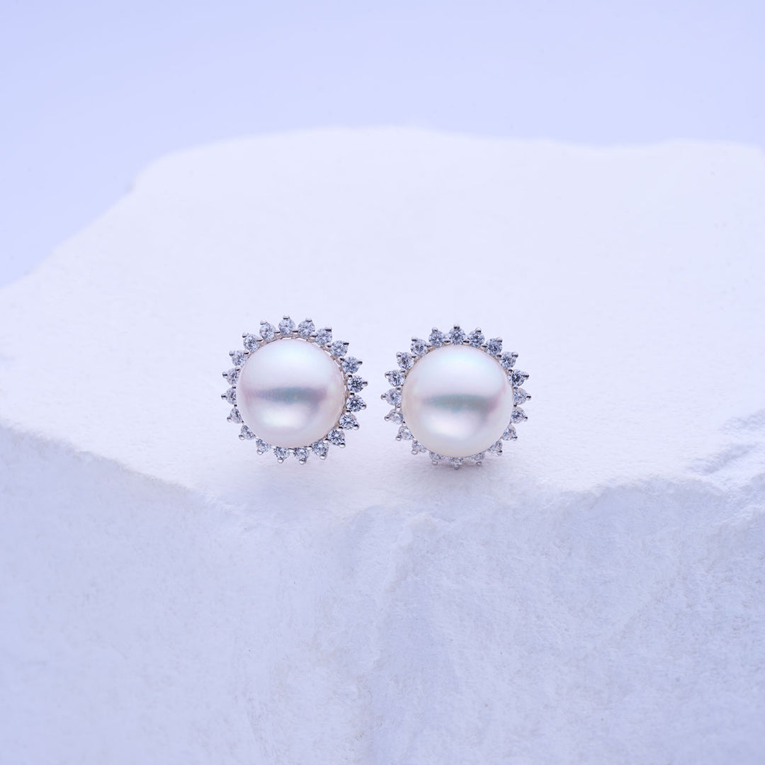 Boucles d'oreilles en or 18 carats avec perles Hanadama Akoya KE00241