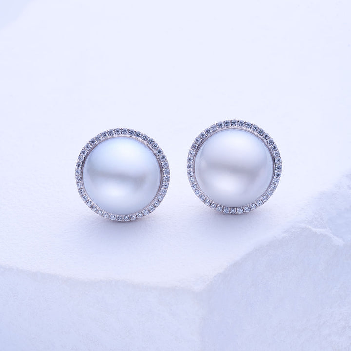 Boucle d'oreille en or massif 18 carats avec perle blanche australienne KE00243